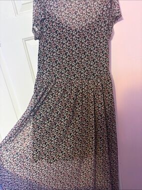 AUW Black Dress with Pink and White Floral Print
